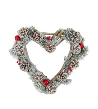 Wreath heart mulberry wood with lights 38x38x12cm