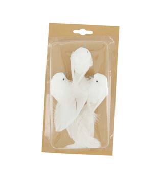 Bird fabric on clip 14x4x3cm 3pc - White
