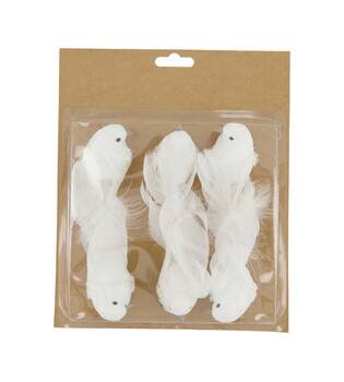 Bird fabric on clip 14x4x3cm 6pc - White