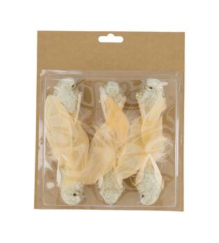 Bird fabric on clip 14x4x3cm Gold 6pc