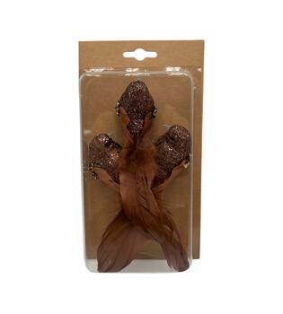 Bird fabric on clip 14x4x3cm 3pc - Brown