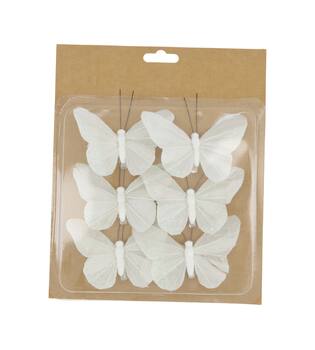 Butterfly fabric on clip 10x7x2cm 6pc - White