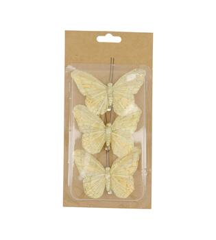 Butterfly fabric on clip 10x7x2cm 3pc - Gold