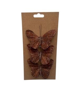 Butterfly fabric on clip 10x7x2cm 3pc - Brown