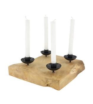 Dinnercandle holder square teak wood 28x28x8.5cm