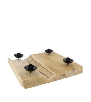 Dinnercandle holder square teak wood 38x38x8.5cm - Natural