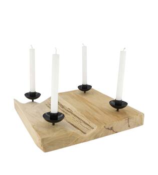 Dinnercandle holder square teak wood 38x38x8.5cm - Natural
