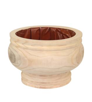 Planter round paulownia wood with plastic 43x43x27cm