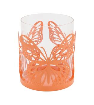 Tealight holder butterfly metal with glass 12x12x14cm