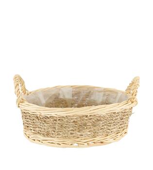 Basket round grass with plastic 28x28x13cm