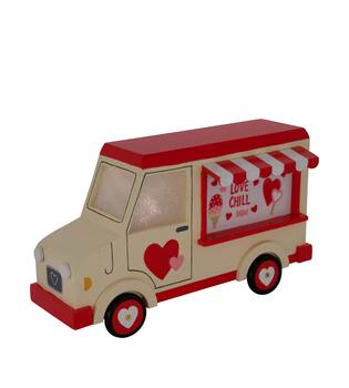 Figurine love truck pine wood 28x11x15cm - Red