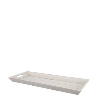Tray rectangular fir wood with handle 48x20x3.5cm - White
