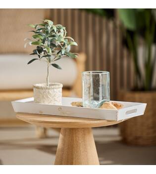 Tray rectangular fir wood with handle 48x20x3.5cm