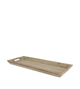 Tray rectangular fir wood with handle 48x20x3.5cm - Brown