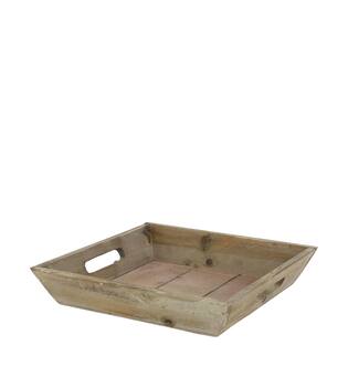 Tray square fir wood with handle 21x21x4.5cm - Brown