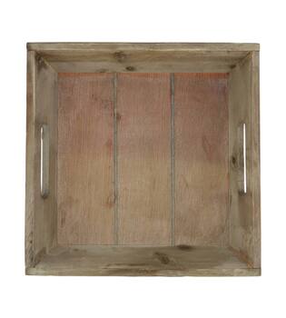 Tray square fir wood with handle 21x21x4.5cm
