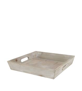 Tray square fir wood with handle 28x28x4.5cm - Brown