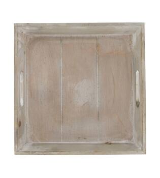 Tray square fir wood with handle 28x28x4.5cm - Brown