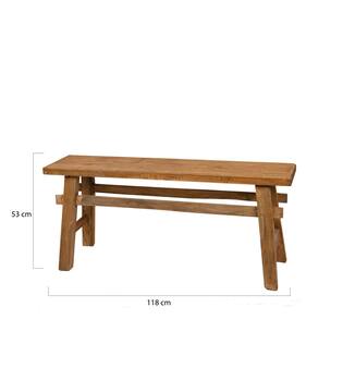 Bench rectangular teak wood 118x27x53cm - Natural