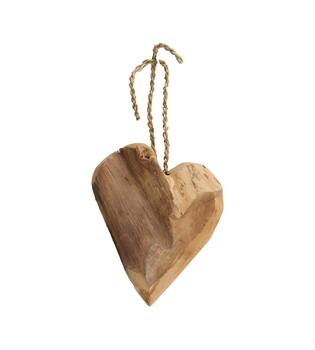 Hanger heart teak wood 20x10x26cm - Natural