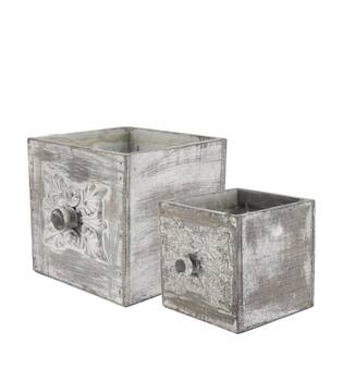 Box planter square plywood with plastic 15x15x15cm  - Grey