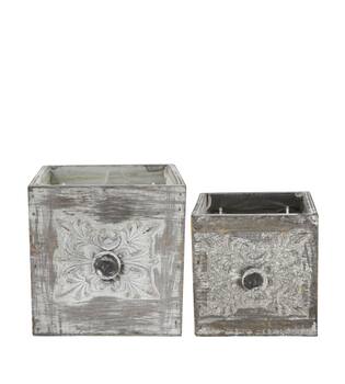 Box planter square plywood with plastic 15x15x15cm  - Grey