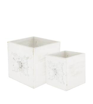 Box planter square plywood with plastic 15x15x15cm  - White
