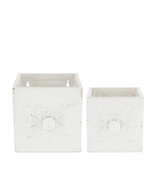 Box planter square plywood with plastic 15x15x15cm  - White