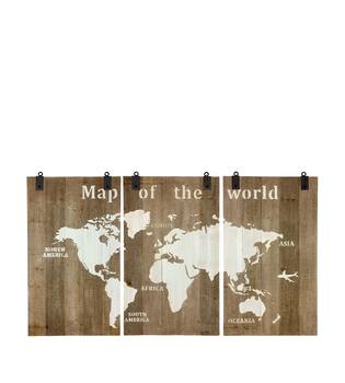 World map fir wood 210x4x121cm - Multi