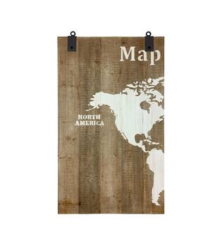 World map fir wood 210x4x121cm - Multi