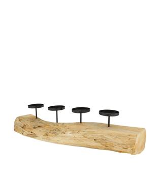 Root teak wood with candle holders 70x20x16cm - Natural