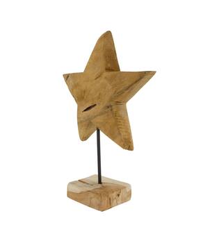Star teak wood on stand 28x10x40cm - Natural