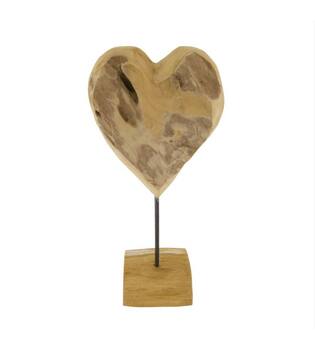 Heart teak wood on stand 25x10x41cm - Natural