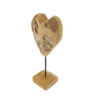 Heart teak wood on stand 25x10x41cm - Natural