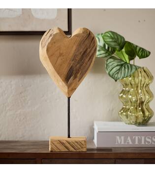 Heart teak wood on stand 25x10x41cm