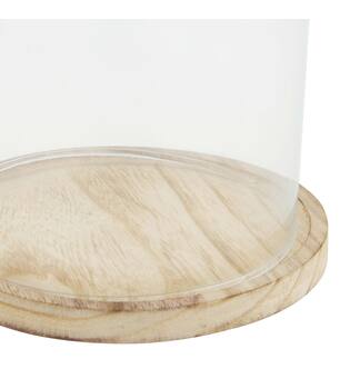 Bell round with paulownia wood base glass 17x17x25cm - Transparent