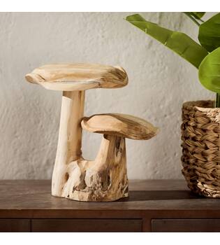 Mushroom double teak wood 45x24x29cm - Natural