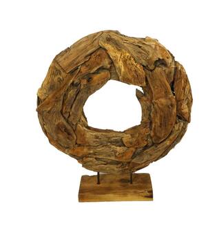 Statue round erosion wood on stand 79x15x94cm - Grey