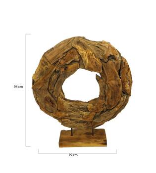 Statue round erosion wood on stand 79x15x94cm - Grey