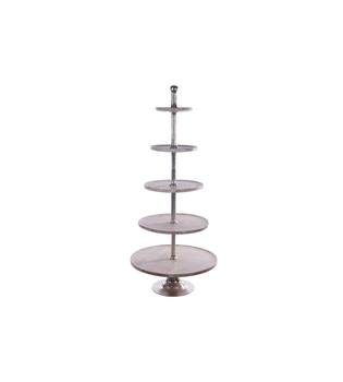 Etagiere round 5 layers aluminium - mango wood 76x76x150cm - White