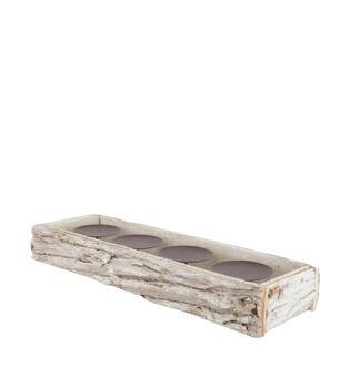Pillar candle holder bark 45x15x6cm - White