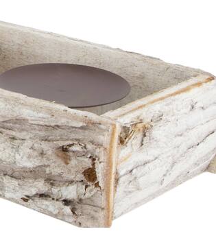 Pillar candle holder bark 45x15x6cm - White