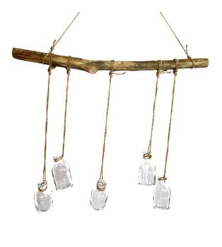 Branch with 5 glasses poplar wood with hanger 58x84x7cm - Natural