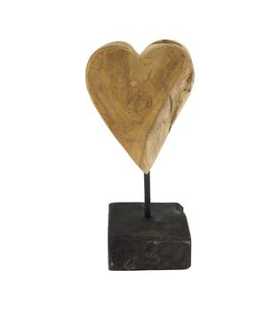 Heart teak wood on stand 26x13x10cm - Natural