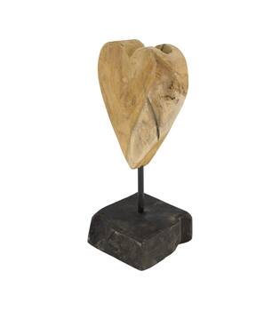 Heart teak wood on stand 26x13x10cm - Natural