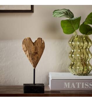 Hart op standaard - Teakhout - 26x13x10 cm - Natuurlijk