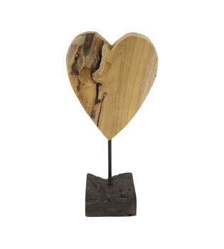 Heart teak wood on stand 35x16.5x10cm - Natural