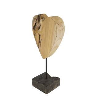 Heart teak wood on stand 35x16.5x10cm - Natural