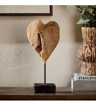 Coeur sur pied - Bois de teck - 35x16,5x10 cm - Naturel