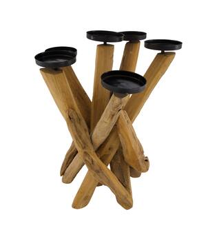 Root teak wood with candle holders 30x30x40cm - Natural